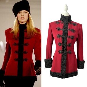 Vintage Women’s Ralph Lauren 90s Runway Jacket Wool Fur Military Officer Coat 8